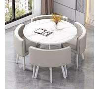 Table de salle à manger ronde avec 4 chaises rembourrées en coton et lin pour petit déjeuner, bar, balcon, café, bureau, réception, salon H7