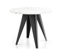 WFL GROUP Table De Salle à Manger Ronde De Style Industriel - Moderne - Extensible De 100 Cm à 140 Cm - Pieds Métalliques Noirs - Compact pour Petite Cuisine Ou Salon - Marbre Blanc