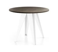Table De Salle à Manger Ronde De Style Industriel - Moderne - Extensible De 90 Cm à 130 Cm - Pieds Métalliques Blancs - Compacte - Gris Béton Foncé