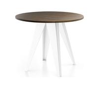 Table De Salle à Manger Ronde De Style Industriel - Moderne - Extensible De 90 Cm à 130 Cm - Pieds Métalliques Blancs - Compacte - Chêne Lefkas