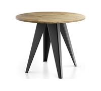 Table De Salle à Manger Ronde De Style Industriel - Moderne - Extensible De 90 Cm à 130 Cm - Pieds Métalliques Noirs - Compact Pour Petite Cuisine Ou