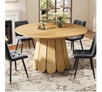 Table de Salle à Manger Ronde en Bois Extensible - Table de Cuisine, Extensible à Ovale, 118-158 cm, Pour 6 Personnes, Couleur Bois