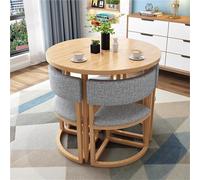 Table de salle à manger ronde et chaises, plateau en bois moderne avec sièges rembourrés et base en métal pour cuisine, salle à manger ou petit appartement