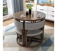 Table de salle à manger ronde et chaises, plateau en bois moderne avec sièges rembourrés et base en métal pour cuisine, salle à manger ou petit appartement