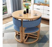 Table de salle à manger ronde et chaises, plateau en bois moderne avec sièges rembourrés et base en métal pour cuisine, salle à manger ou petit appartement