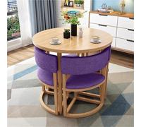 Table de salle à manger ronde et chaises, plateau en bois moderne avec sièges rembourrés et base en métal pour cuisine, salle à manger ou petit appartement