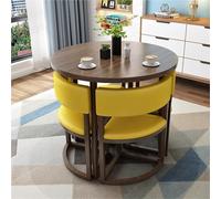 Table de salle à manger ronde et chaises, plateau en bois moderne avec sièges rembourrés et base en métal pour cuisine, salle à manger ou petit appartement