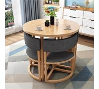Table de salle à manger ronde et chaises, plateau en bois moderne avec sièges rembourrés et base en métal pour cuisine, salle à manger ou petit appartement