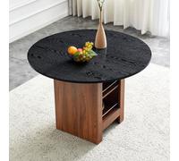 Table de salle à manger ronde, étagère de rangement, finition noyer, structure métallique, 100 cm, pour 2 à 4 personnes, cuisine, salle à manger, petites pièces