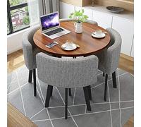 Table de salle à manger ronde moderne de 80 cm avec 4 chaises grises - Design peu encombrant pour les petits, parfait pour la maison, les bureaux, les conférences et les invités.