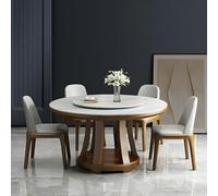 Table de salle à manger ronde moderne pour 4 à 5 pièces avec plateau en ardoise et base en bois massif - Table rotative Reurant Sle, 120 x 120 x 76,2 cm (L x l x H), Ele Brown H