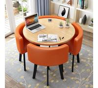Table de salle à manger ronde moderne pour 4 personnes - Design peu encombrant avec dessus épais et chaises rembourrées en peluche - Parfait pour la salle à manger, la cuisine et la table basse