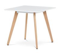 Table de salle à manger scandinave 80 x 80 cm blanc mat et bois de hêtre Autronic (DT312WT)