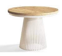 Table de Salle à Manger, Table Ronde Extensible, Meubles de Salon, Pieds en Métal, Diamètre 100 cm, Artisan, Collection Nero