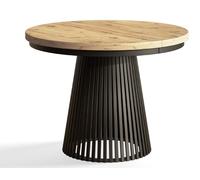 Table de Salle à Manger, Table Ronde Extensible, Meubles de Salon, Pieds en Métal, Diamètre 100 cm, Artisan, Collection Nero