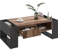 Table de salon 111 x 60 x 40 cm – aspect bois – plateau et tablette multifonction – gris