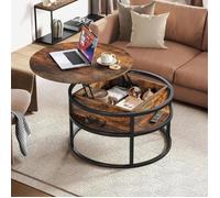 Table de salon avec plateau relevable-MENGDA-Table multifonctionnelle pour salon-Compartiment intérieur-Plateau rond-Marron