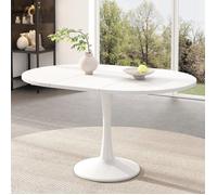 Table de salon ovale extensible - OEM - 100/140 x 100 x 75 cm - Blanc - 6 places - Design moderne