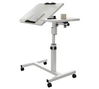 Table de service TV mobile - Table pour ordinateur portable - Réglable en hauteur - Inclinable - Pliable - Bord antidérapant - Roulettes verrouillables - Blanche