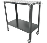 Table de soudage Relaxdays avec 4 roulettes et freins, plateau perforé, dimensions : 91,5 x 88 x 46 cm, table de travail sécurisée, acier, gris