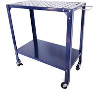 Table de soudage Relaxdays avec 4 roulettes et freins, plateau perforé, dimensions : 91,5 x 88 x 46 cm, table de travail sécurisée, acier, bleu