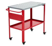 Table de soudure - Banc de travail - Capacité de charge de 540 kg - 1,27 cm de diamètre pour les trous de fixation - 8 fentes pour outils - Rangement pour outils - 4 roulettes verrouillables