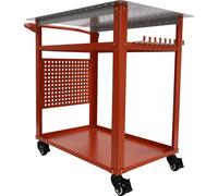 Table de soudure - établi - autoportant en acier - charge admissible 272 kg - 91,44×61×91,44 cm - roulettes et poignée coulissante - rouge