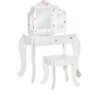 Table de toilette pour enfants - Table de toilette - Table de maquillage - Table de jeux - Rose et blanc - Fabriquée en MDF avec miroirs en acrylique