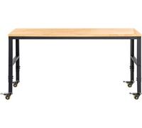 Table de travail à hauteur réglable, 155 x 51 cm, table d'atelier pour garage, hauteur de 80 à 105 cm, capacité de charge de 720 kg, prises électriques, plateau en bois dur, structure métallique, pied