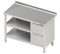 Table de travail avec étagère de base et intermédiaire, 1100x700x850 mm, avec bloc de 2 tiroirs à gauche, avec rebord, soudée
