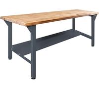 Table de travail avec étagère de rangement | Capacité de charge : 500 kg | Dimensions (H x L x P) : 85 x 150 x 75 cm | Gris anthracite | Plan de travail en bois massif huilé, épaisseur 5 cm | Structur