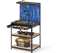 Table de travail avec panneau perforé, établi en métal avec une capacité de charge de 225 kg / 345 kg, table de travail robuste pour atelier, garage et entrepôt (bleu, taille M)