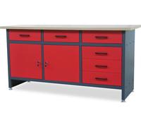 Table de travail avec plan de travail Table de travail avec 6 tiroirs 2 armoires Pieds réglables Plan de travail en MDF Capacité de charge jusqu'à 500 kg Métal 170 cm x 60 cm x 85 cm Couleur : Rouge a