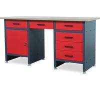 Table de travail avec plan de travail Table de travail avec 6 tiroirs Armoire Pieds réglables Plan de travail en MDF Capacité de charge jusqu'à 500 kg Métal 170 cm x 60 cm x 85 cm Couleur : Anthracite