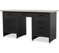 Table de travail avec plan de travail Table de travail avec 6 tiroirs Armoire Pieds réglables Plan de travail en MDF Capacité de charge jusqu'à 500 kg Métal 170 cm x 60 cm x 85 cm Couleur : Bleu anthr