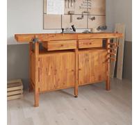 Table de travail avec tiroirs et pinces, dimensions 162x62x83 cm, en bois d'acacia, idéale pour l'atelier, la maison ou le bureau