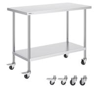 Table de travail - Banc de travail - Poste de travail - Plan de travail - Espace de travail - Acier inoxydable 304 - 122 x 61 x 97 cm - Hauteur réglable