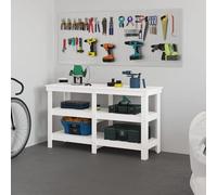 Table de travail, blanche, 142,5 x 50 x 80 cm, en bois massif de pin, table de travail, pour garage, atelier, bricolage, idéale pour l'atelier, le garage, la maison