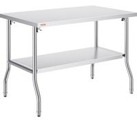 Table de travail commerciale, 48 x 30 pouces, table de préparation commerciale pliante, table pliante à double étagère en acier inoxydable, table de travail de cuisine avec une capacité de charge de 7
