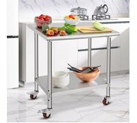 Table de Travail Cuisine à roulettes en Acier Inoxydable à 2 Niveaux- 76X30X88CM- CHARIOT DE CUISINE- Inox