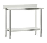 Table de Travail Cuisine Inox 110x55x93 cm avec Étagère et Dosseret | Acier inoxydable robuste, pieds ajustables, étagère inférieure, murale, usage professionnel