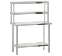 Table de Travail Cuisine Inox avec Étagère Supérieure 110 x 55 x 150 cm | Acier inoxydable, étagères 2 niveaux, pieds réglables, fixation murale incluse, usage commercial