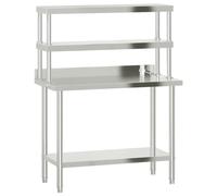 Table de Travail Cuisine Inox avec Étagère Supérieure 110x55x150 cm | Dosseret mural, pieds dérapants réglables, fixation incluse, usage restaurant et école