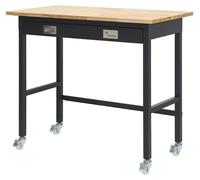 Table de travail de 1220 mm, capacité de charge de 680 kg, table de garage avec tiroirs de rangement et roulettes, établi mobile pour atelier, table de travail robuste en bois massif de chêne pour gar