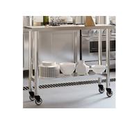 Table de Travail de Cuisine avec Roues, Plan de Travail avec Rangement, Table de Préparation Bar Restaurant, Acier Inoxydable