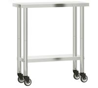Table de travail de cuisine - vidaXL - Acier inoxydable - 82,5x30x85 cm - Roues verrouillables - Étagère inférieure