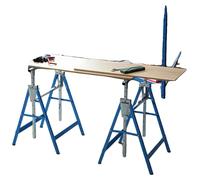 Table de travail en acier avec support de scie réglable, capacité de charge de 200 kg, hauteur réglable de 80 à 130 cm, dimensions repliée : L68 x l11 x H84 cm, dimensions de la plateforme : 68x58 cm,