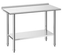 Table de travail en acier inoxydable, 61x122 cm, idéale pour la préparation des aliments, avec dosseret. Poste de travail pour cuisine professionnelle, avec étagère réglable. Table de travail robuste
