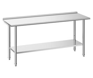 Table de travail en acier inoxydable, 61x183 cm, idéale pour la préparation des aliments, avec dosseret. Poste de travail pour cuisine professionnelle, avec étagère réglable. Table de travail robuste