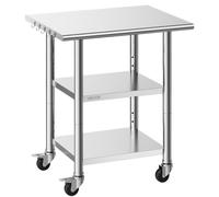 Table de travail en acier inoxydable, 61x76 cm, idéale pour la préparation des aliments, avec 2 étagères et des roulettes. Poste de travail robuste pour cuisine professionnelle, table de travail en mé